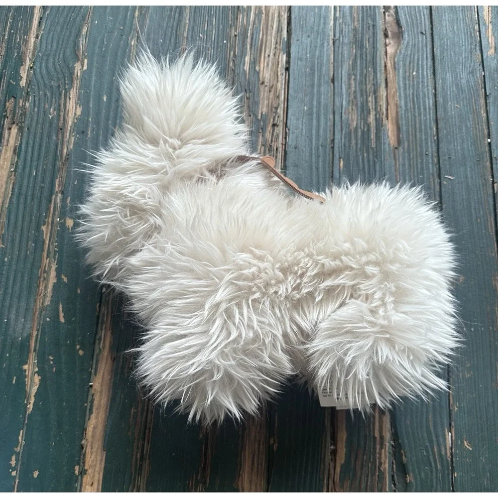 Pottery Barn: Luxe Faux Fur Dog with Antlers Shaped Plush Christmas